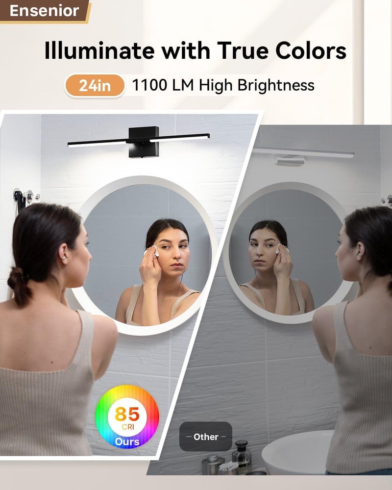 Ensenior Modern Bathroom Vanity Light 24 inch, Built-in Dimmer, 14W Dimmable 5CCT Led Bath Lights, Black Bar Vanity Light for Bathroom Mirror Cabinets Bedroom-FCC & ETL Certificated - Image 5